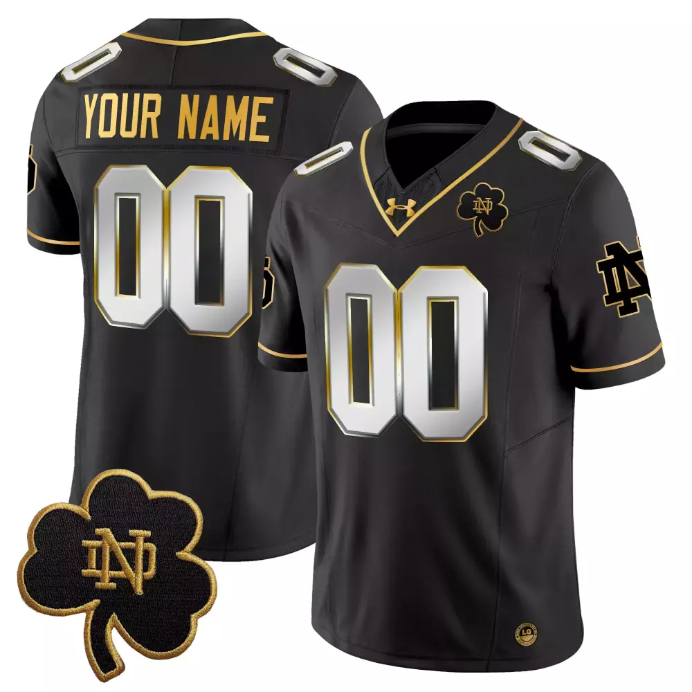 Custom Notre Dame Fighting Irish Jersey Black Gold Shamrock Nd Men Stitched White