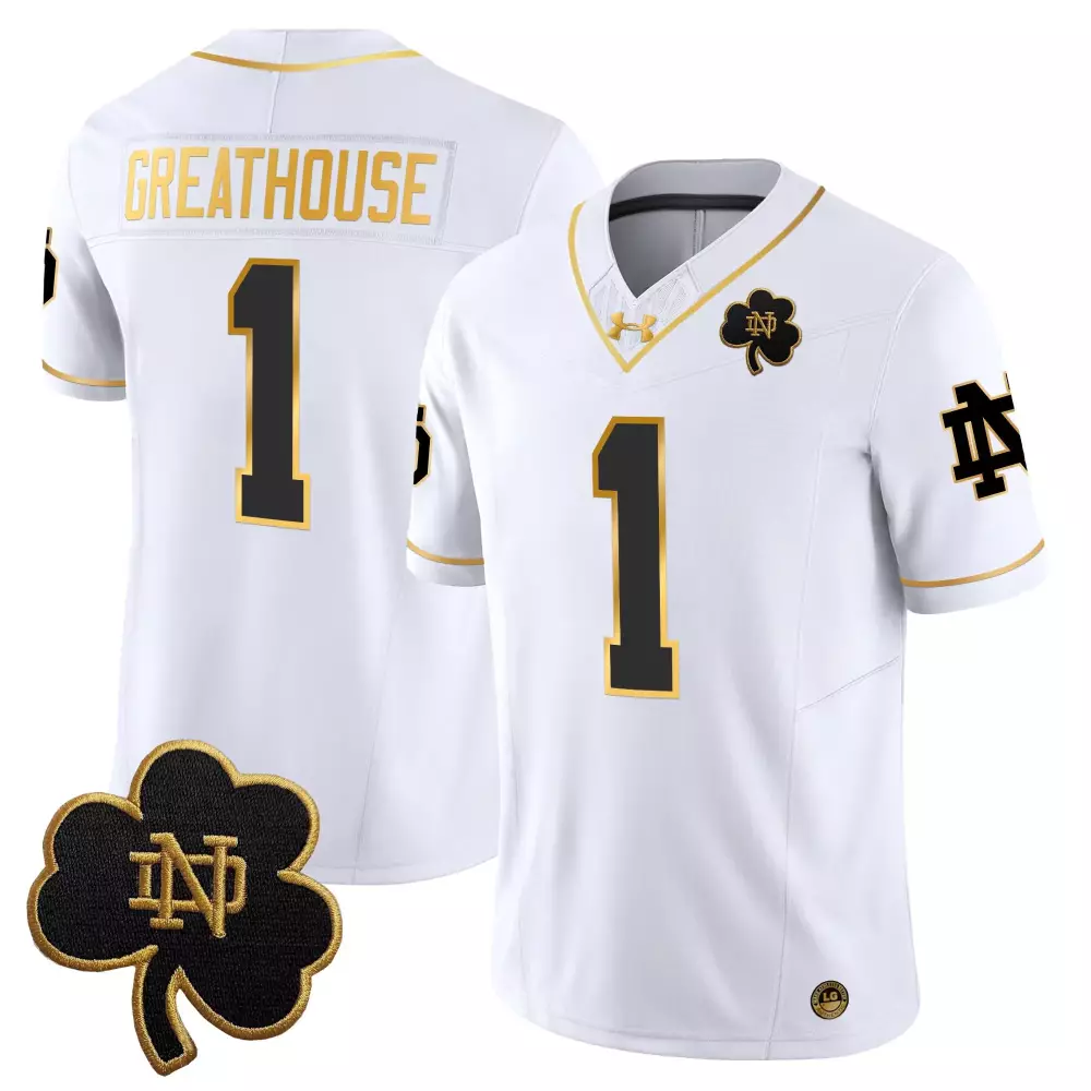 Greathouse Fighting 1 Jersey White Gothic Notre Dame Irish Men Stitched Black Gold