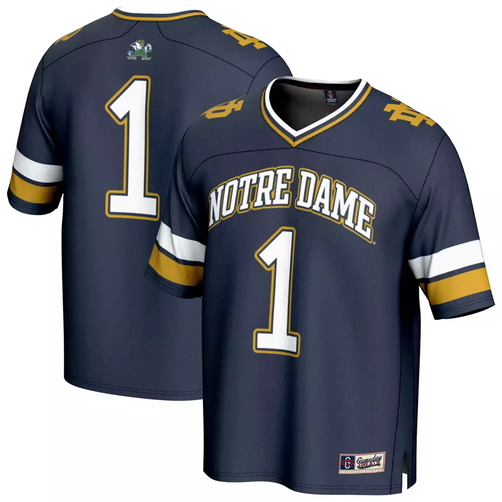 Custom Notre Dame Fighting Irish 1 Jersey Navy Blue Men Replica Gold White All Stitched