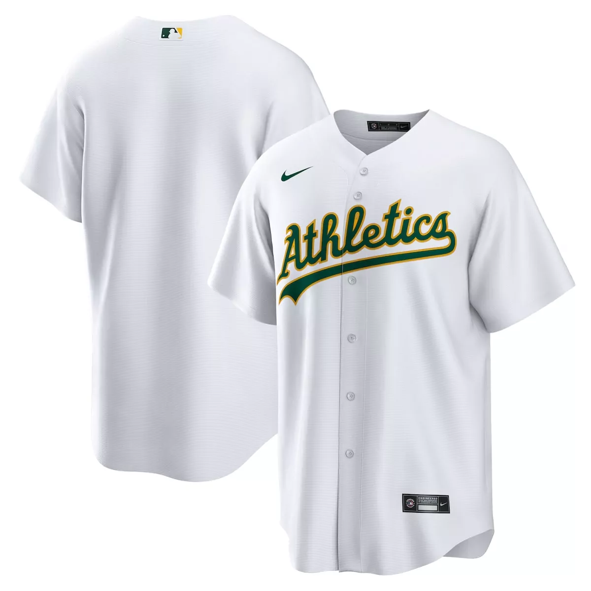 Custom Oakland Athletics Jersey White Men Authentic Green Gold Home