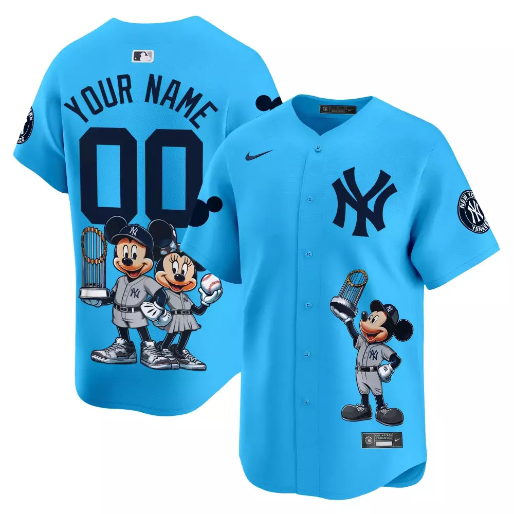 Custom New York Yankees Jersey Blue Disney World Series Men Stitched Navy Vapor Premier