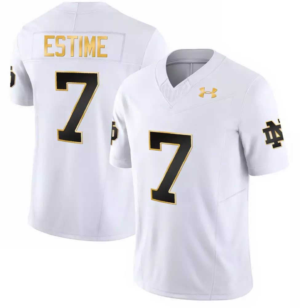 Audric Estime 7 Jersey White Notre Dame Fighting Irish Men Authentic Gold Black Vapor