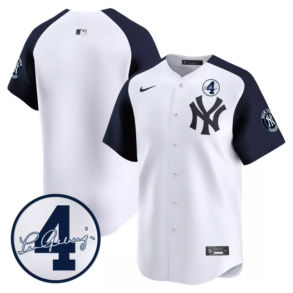 Lou Gehrig 4 New York Yankees Jersey White Men Authentic Navy Blue Alternate Vapor