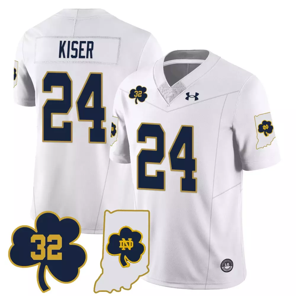 Kiser Fighting 24 Jersey White Notre Dame Irish Men Authentic Navy Blue Gold Stitched