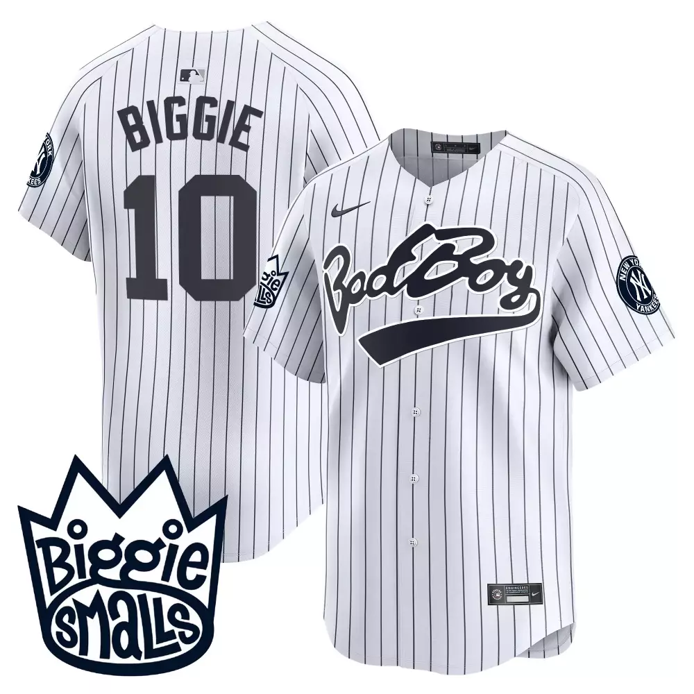 Biggie Smalls 10 New York Yankees Jersey White Bad Boy Men Stitched Black Navy Vapor