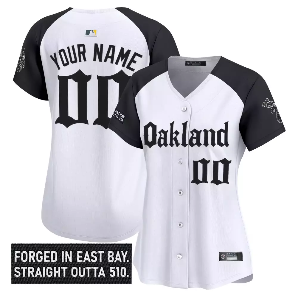 Custom Oakland Athletics Jersey White Straight Outta 510 Women Stitched Black Vapor