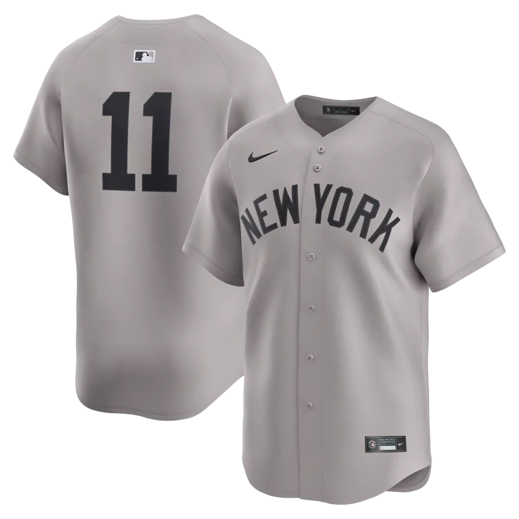 Custom New York Yankees 11 Jersey Grey Gothic Men Authentic Alternate Black Limited
