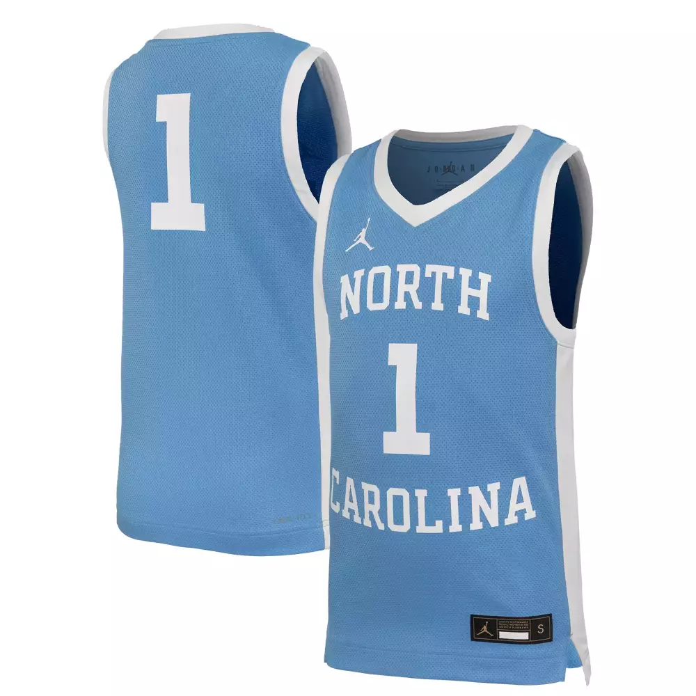 Custom North Carolina Tar Heels 1 Jersey Light Blue Youth Stitched White All Vapor