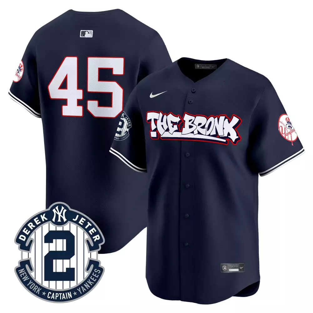 Custom New York Yankees 45 Jersey Navy Blue The Bronx Men Stitched Design White Red