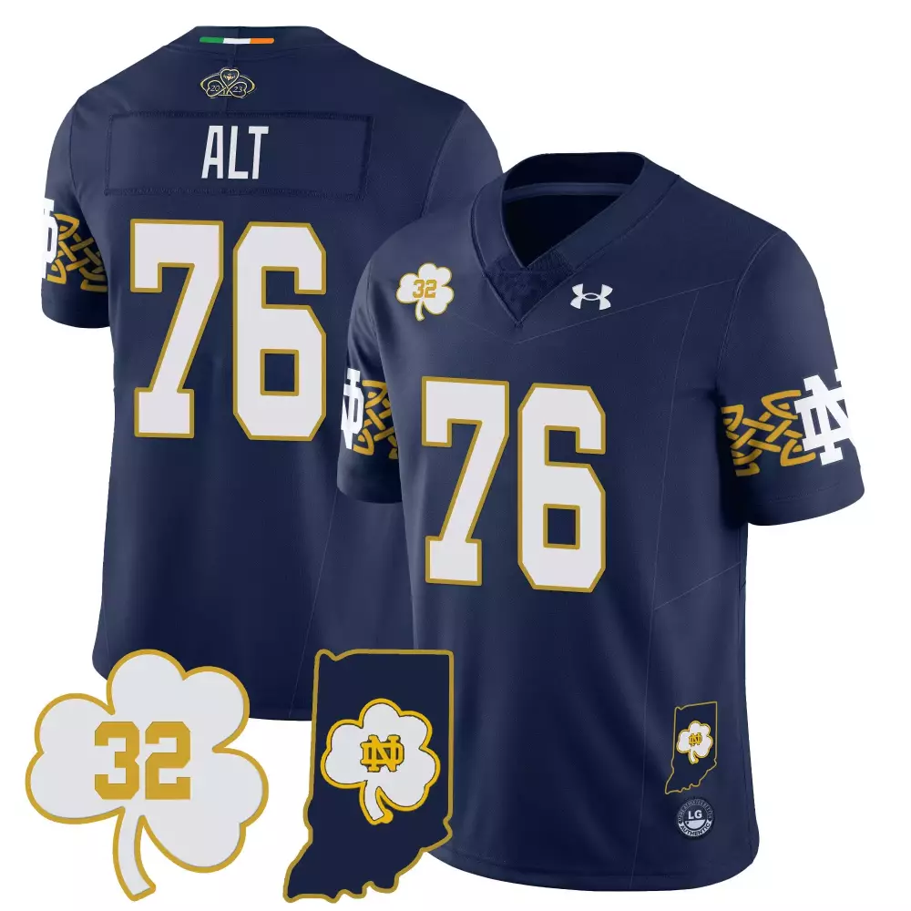 Joe Alt 76 Jersey Navy Indiana Notre Dame Fighting Irish Men Replica Gold White Vapor