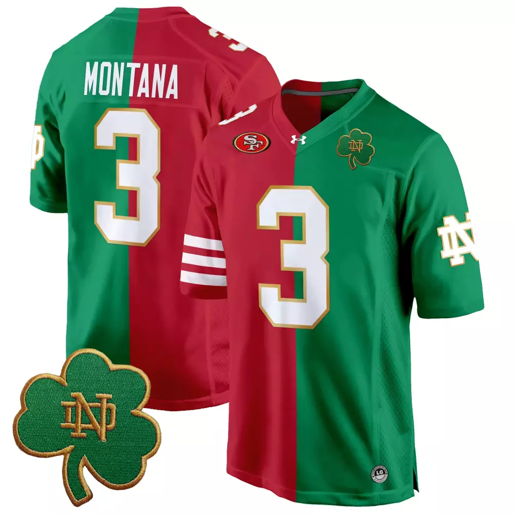 Montana Fighting 3 Jersey Red Split San Francisco 49ers Men Limited Design Green