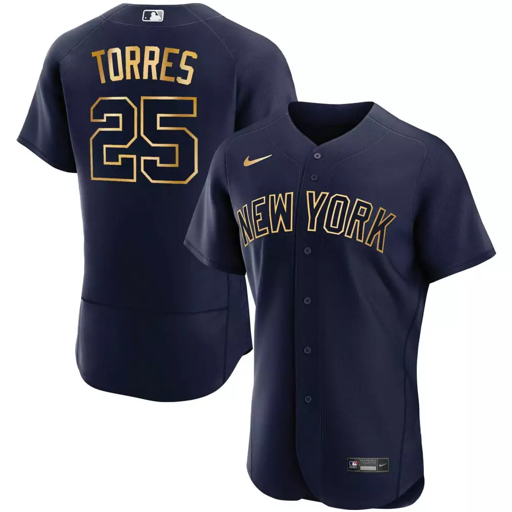 Gleyber Torres 25 Jersey Navy New York Yankees Men Authentic Gold All Stitched