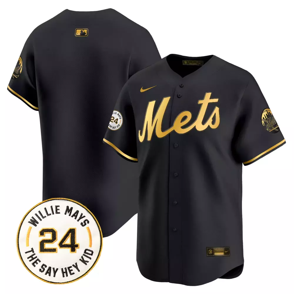 Willie Mays 24 New York Mets Jersey Black Men Authentic Alternate Gold Vapor Premier