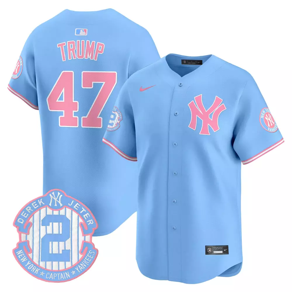 Donald Trump 47 New York Yankees Jersey Light Blue Derek Jeter Captain Men Authentic
