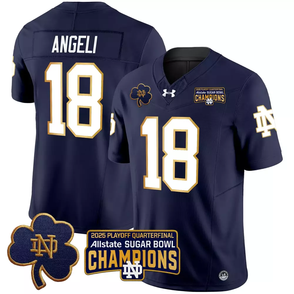 Angeli Fighting 18 Jersey Navy Blue Allstate Sugar Bowl Champions Notre Dame Irish