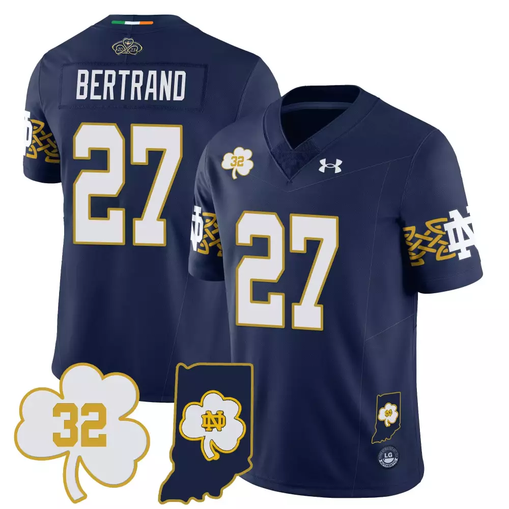 Jd Bertrand 27 Jersey Navy Blue Gothic Notre Dame Fighting Irish Men Authentic Gold