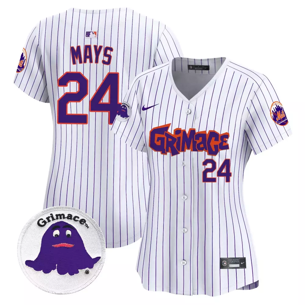 Willie Mays 24 New York Mets Jersey White Grimace Women Authentic Purple Vapor Premier