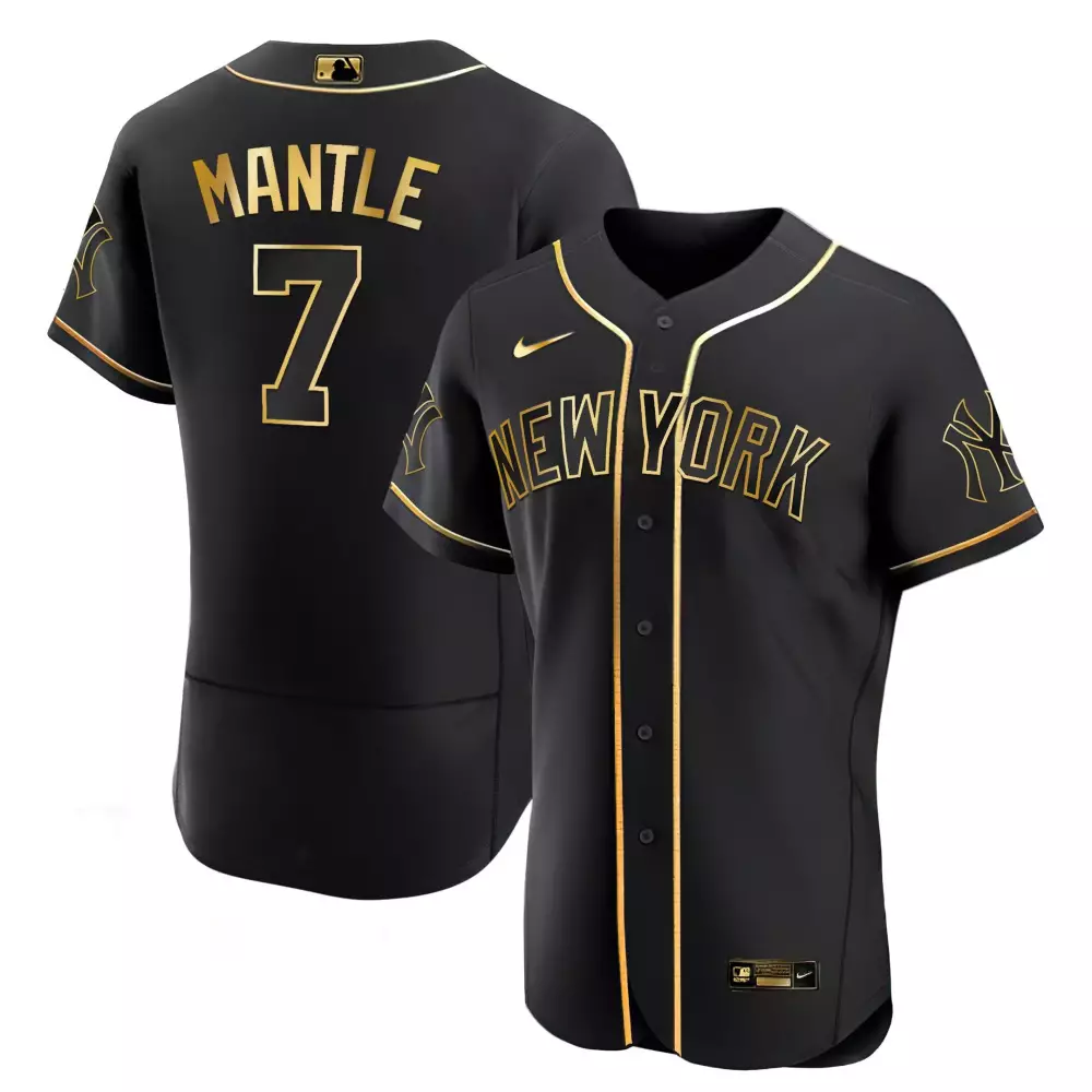 Mickey Mantle 7 New York Yankees Jersey Black Gothic Men Authentic Alternate Gold