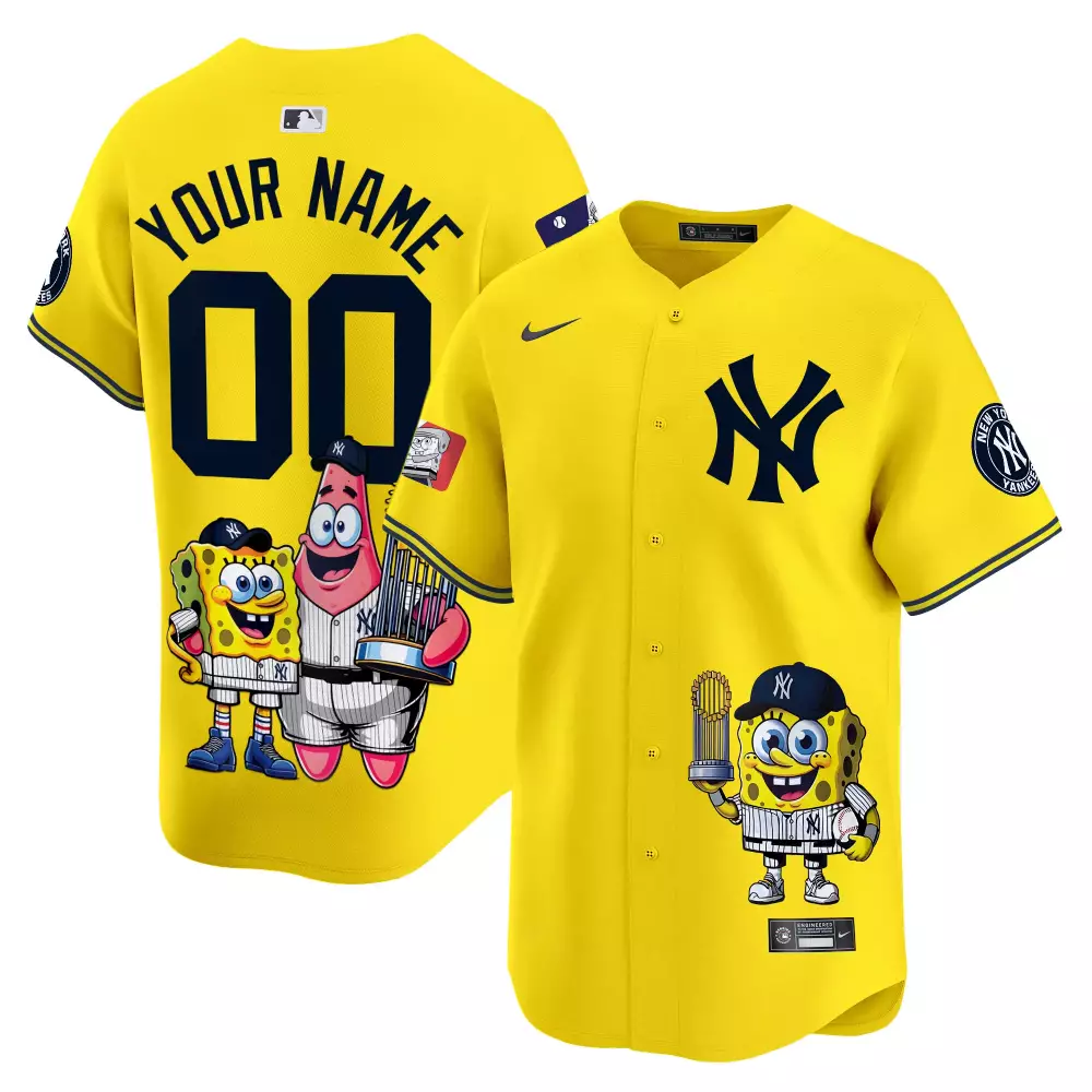Custom New York Yankees Jersey Yellow Spongebob Squarepants Men Authentic Alternate