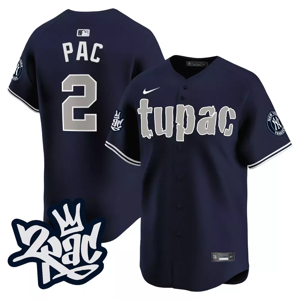 Tupac Shakur 2 New York Yankees Jersey Navy Blue Men Authentic Gray White Alternate
