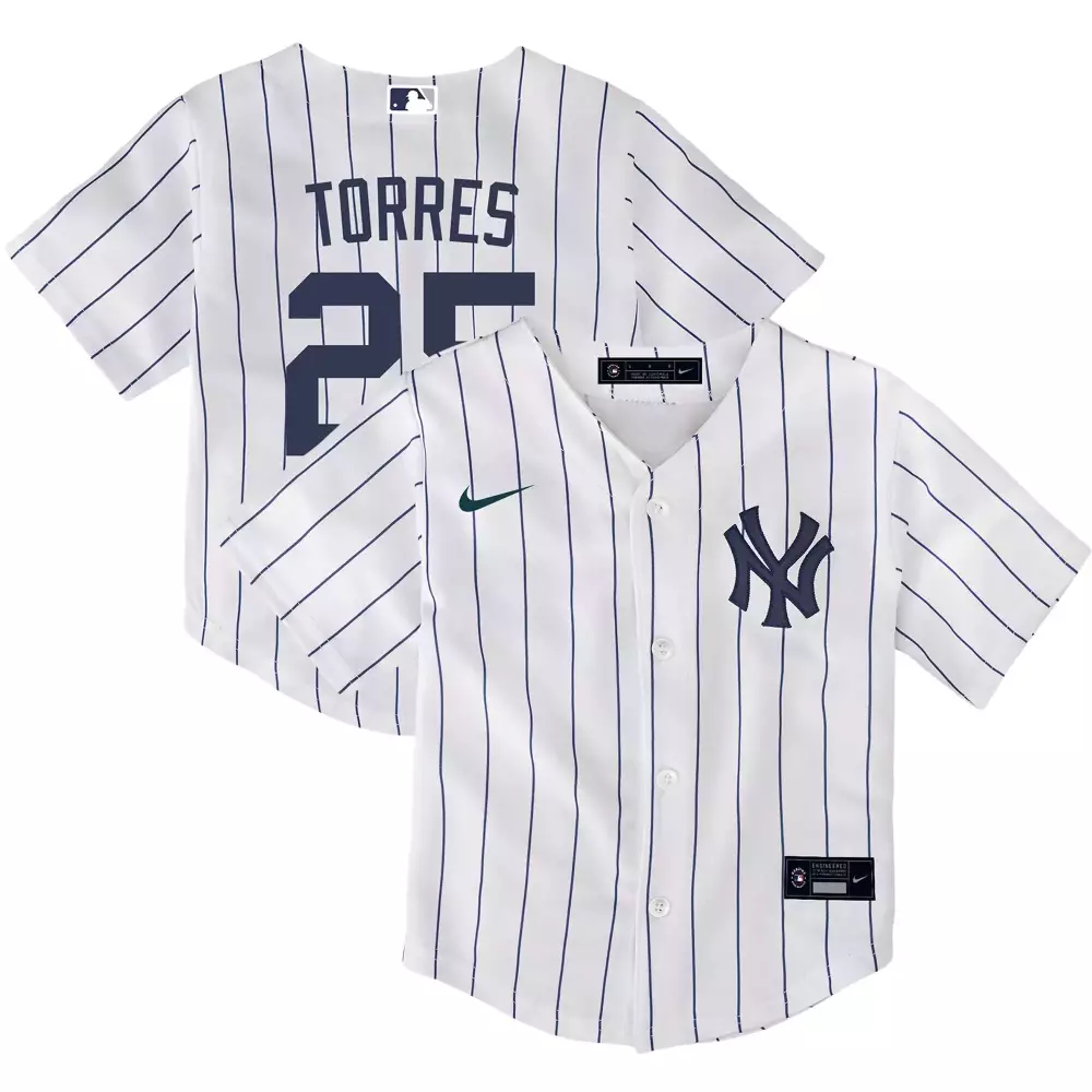 Gleyber Torres 25 Jersey White New York Yankees Kids Authentic Navy Blue All Stitched