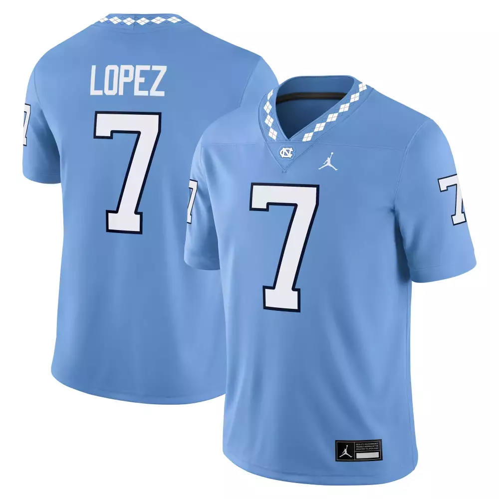 Lopez 7 North Carolina Tar Heels Jersey Light Blue Men Authentic White Black Grey