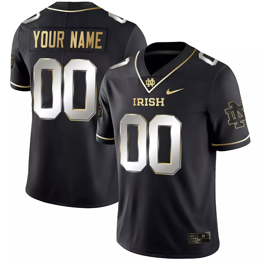 Custom Notre Dame Fighting Irish Jersey Black Men Authentic Gold Silver Limited All