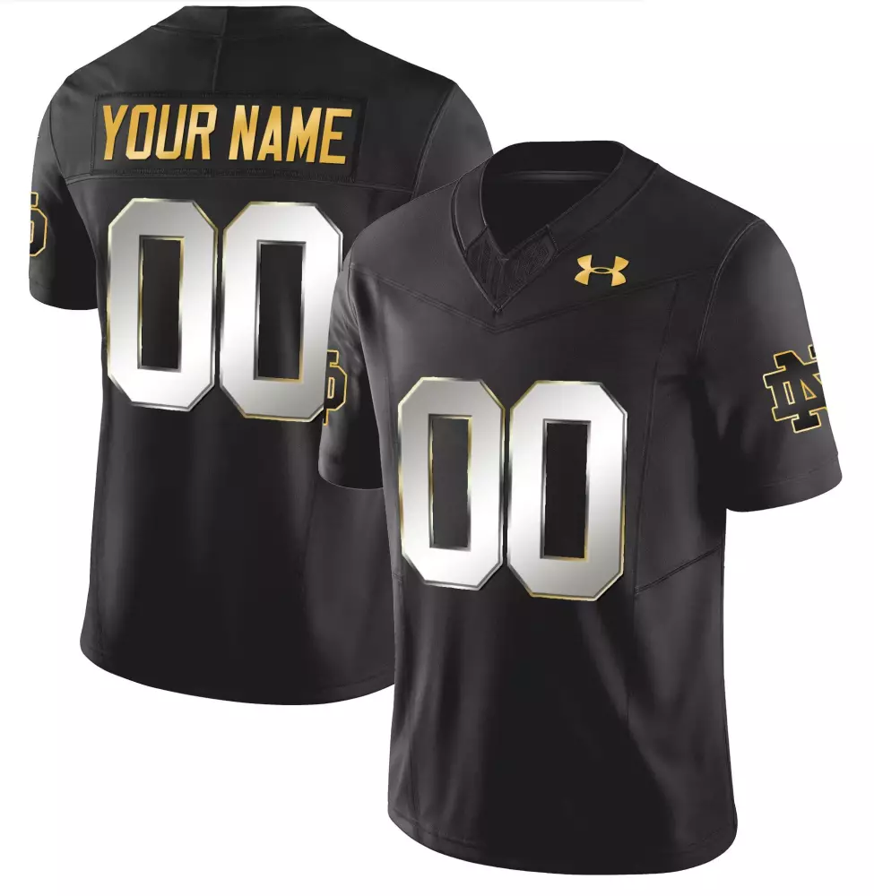 Custom Notre Dame Fighting Irish Jersey Black Men Authentic Gold White Limited Vapor