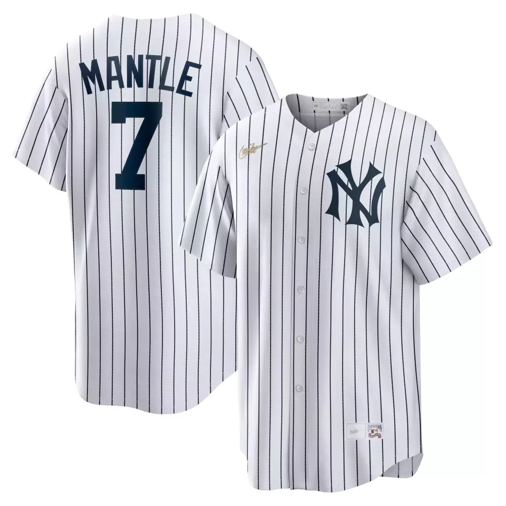Mickey Mantle 7 New York Yankees Jersey White The Mick Men Authentic Navy Blue Black