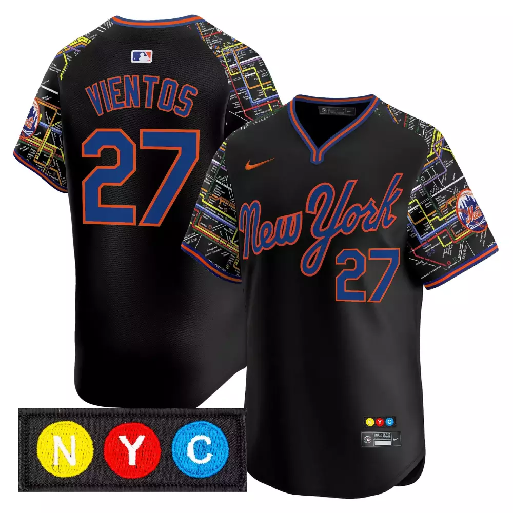 Vientos Nyc 27 New York Mets Jersey Black City Connect Subway Map Men Authentic Alternate