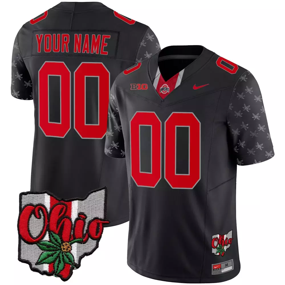 Custom Ohio State Buckeyes Jersey Black Gothic Map Men Replica Red White Grey Limited