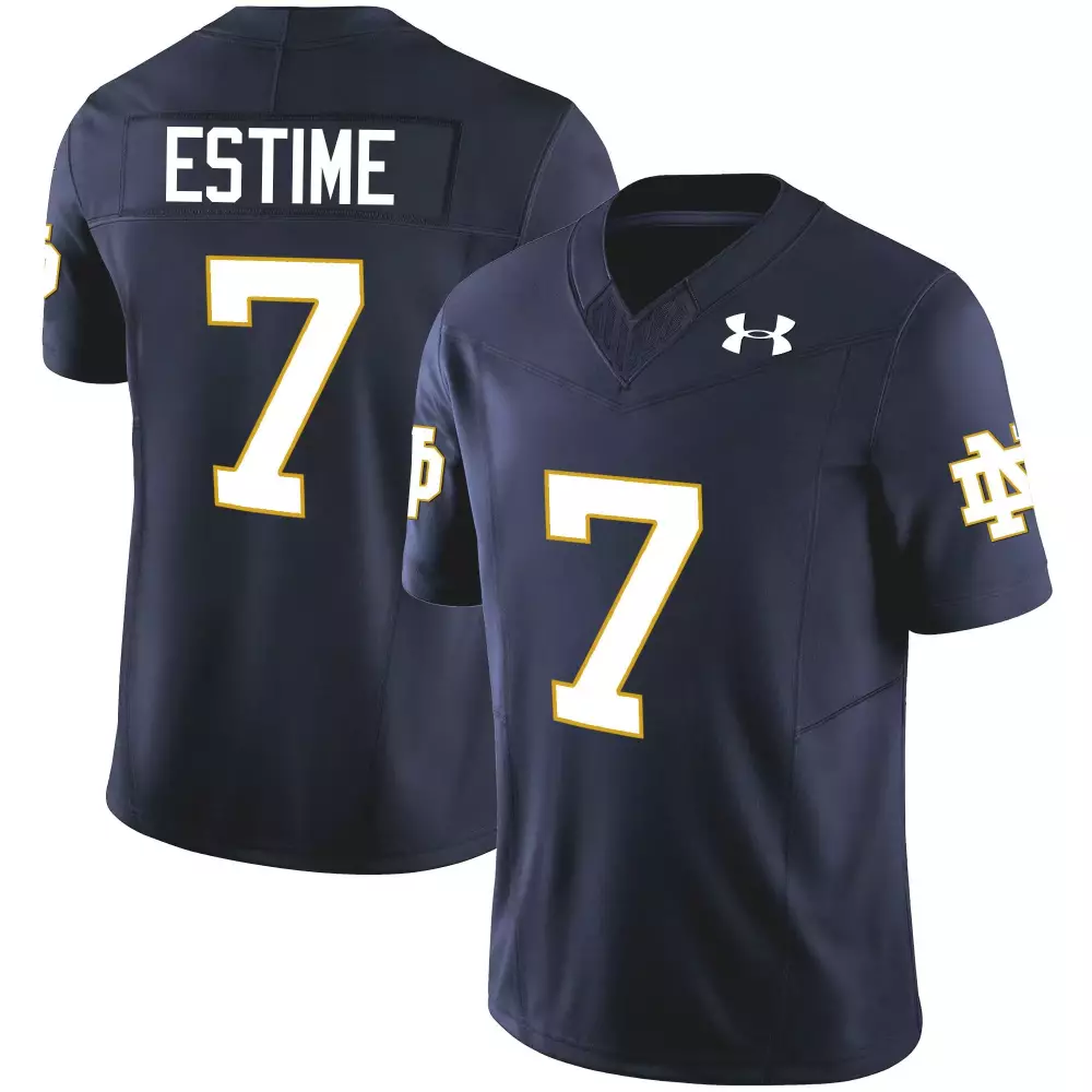 Audric Estime 7 Jersey Navy Blue Notre Dame Fighting Irish Men Replica Gold White