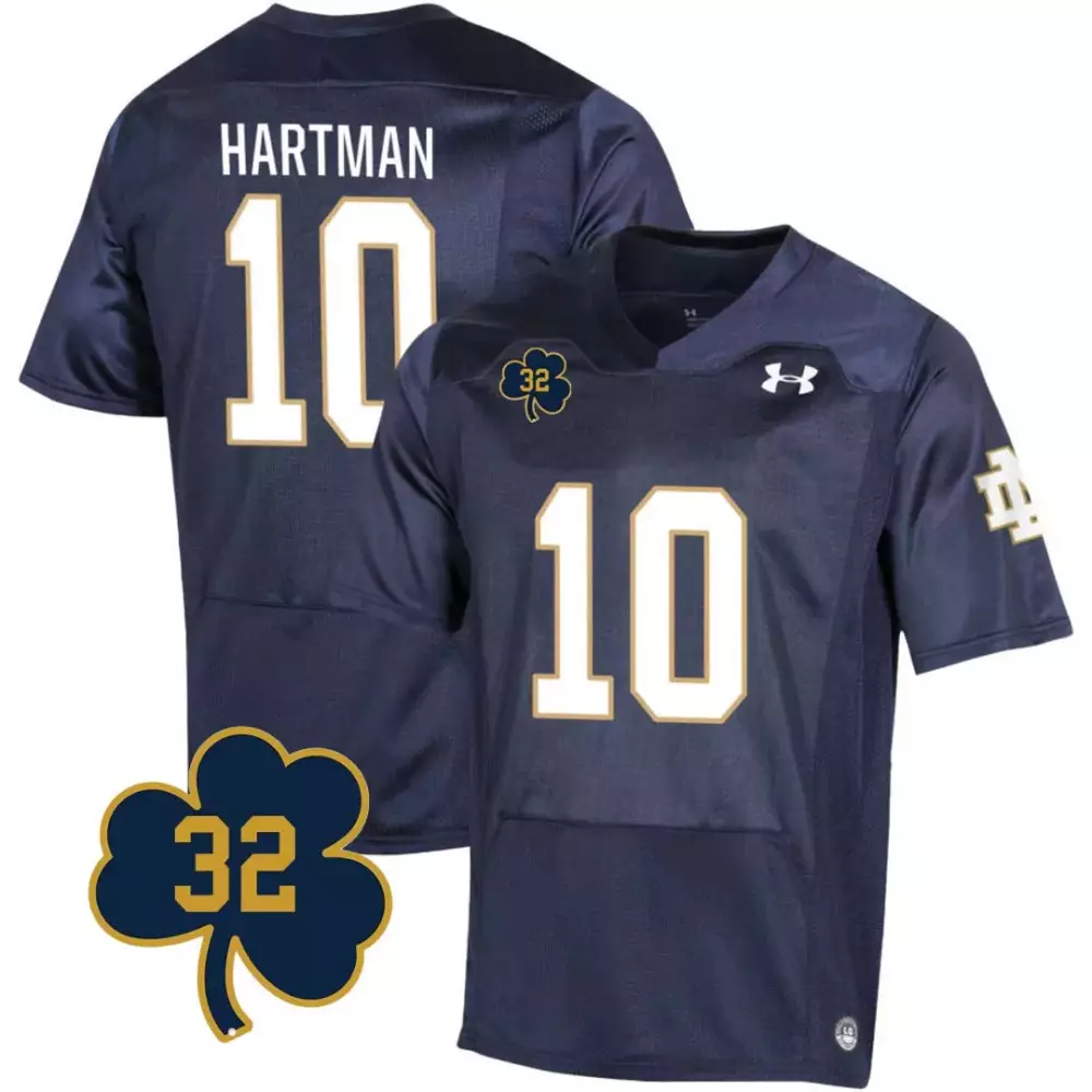 Hartman 10 Jersey Navy Blue Notre Dame Fighting Irish Men Authentic Gold White All