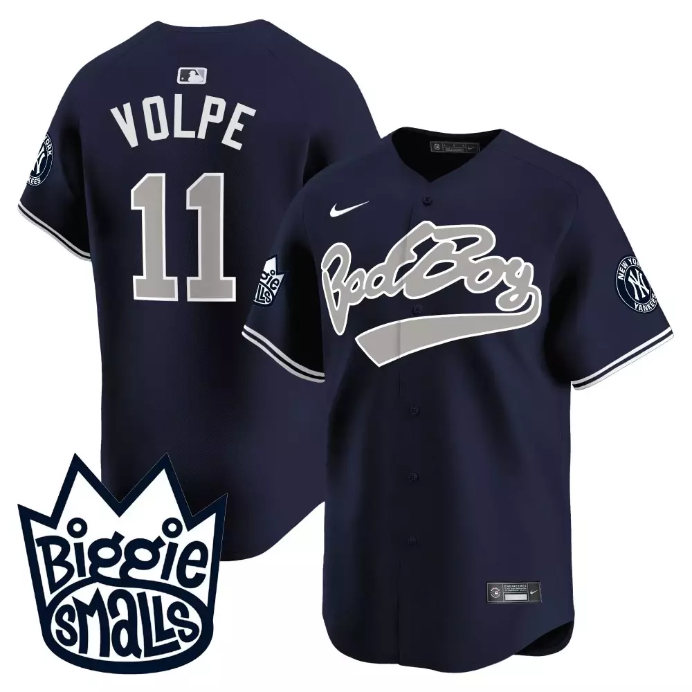 Anthony Volpe 11 New York Yankees Jersey Navy Biggie Smalls Men Authentic Grey White