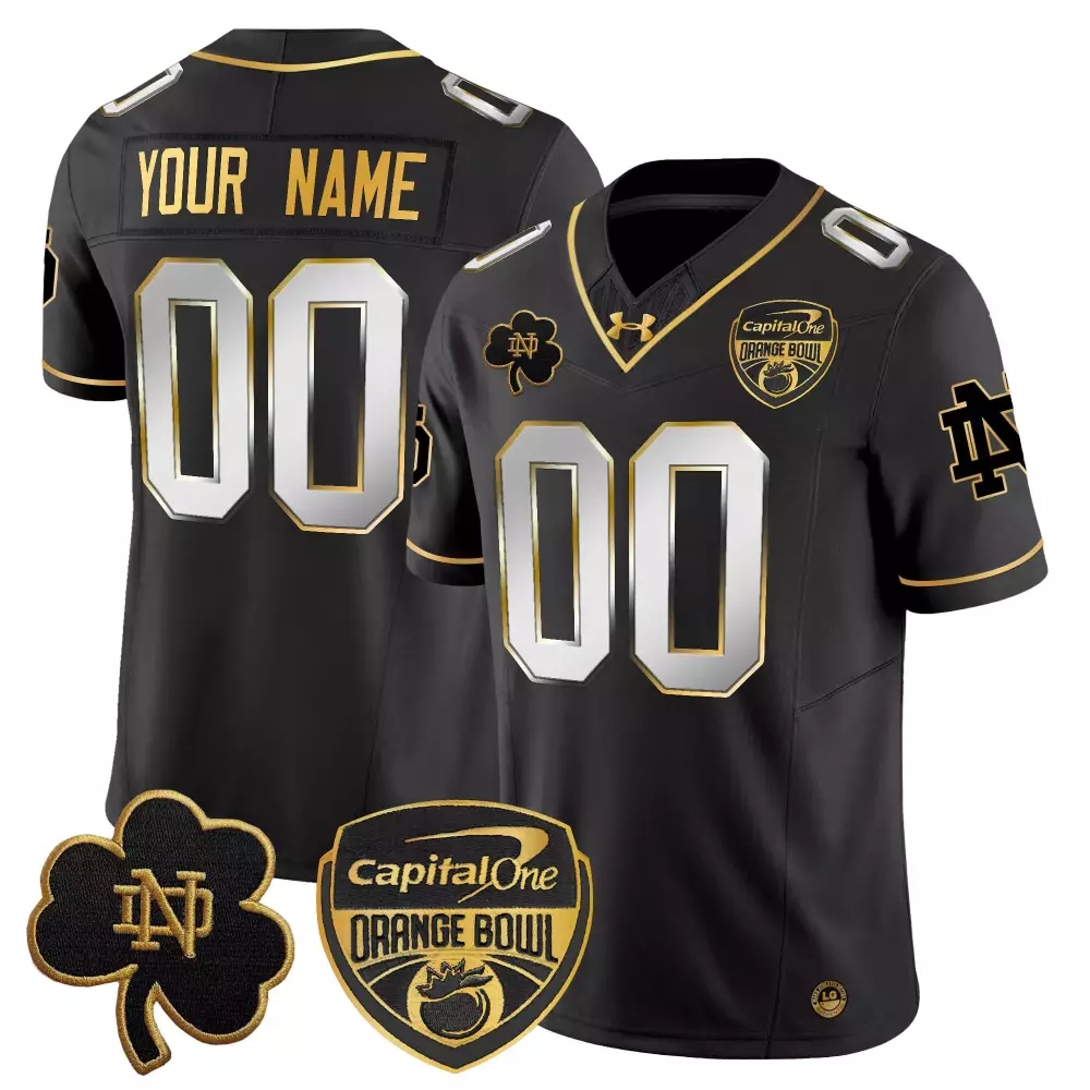 Custom Notre Dame Fighting Irish Jersey Black Capital One Orange Bowl Men Authentic