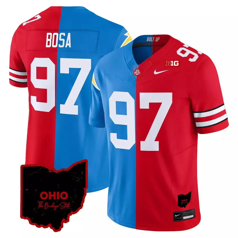 Joey Bosa 97 Jersey Red Ohio State Buckeyes / Los Angeles Chargers Men Stitched Split