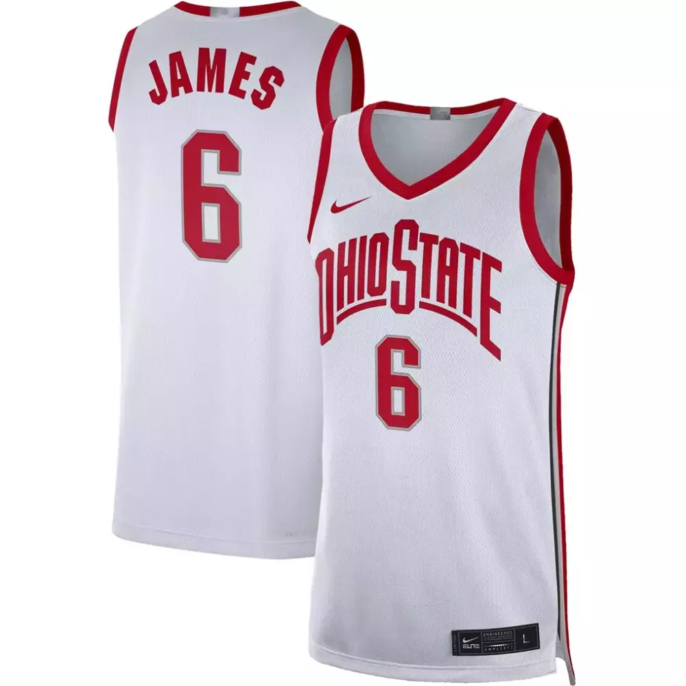 Lebron James 6 Ohio State Jersey White Men Elite Red Limited