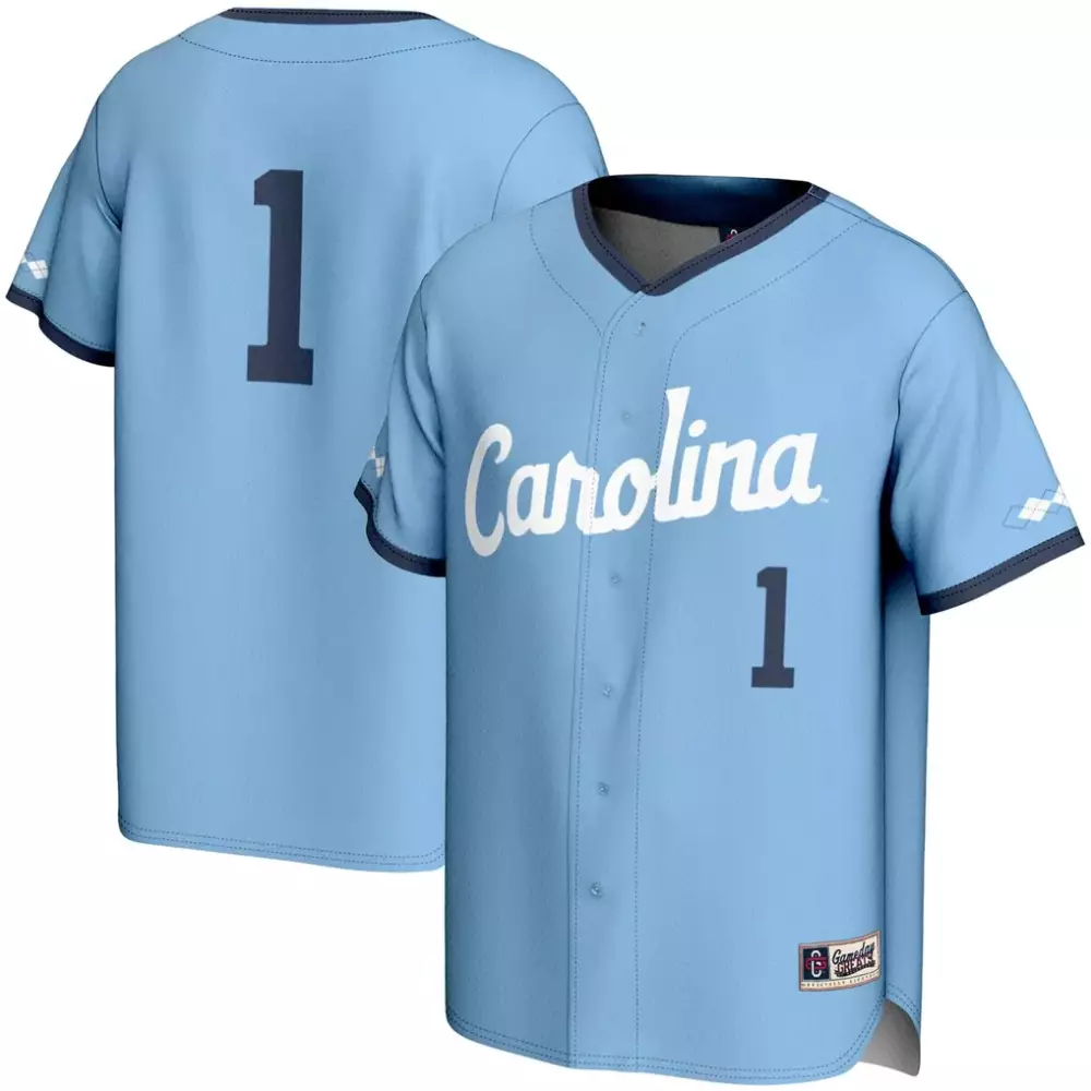 Custom North Carolina Tar Heels 1 Jersey Light Blue Men Replica Dark Gameday