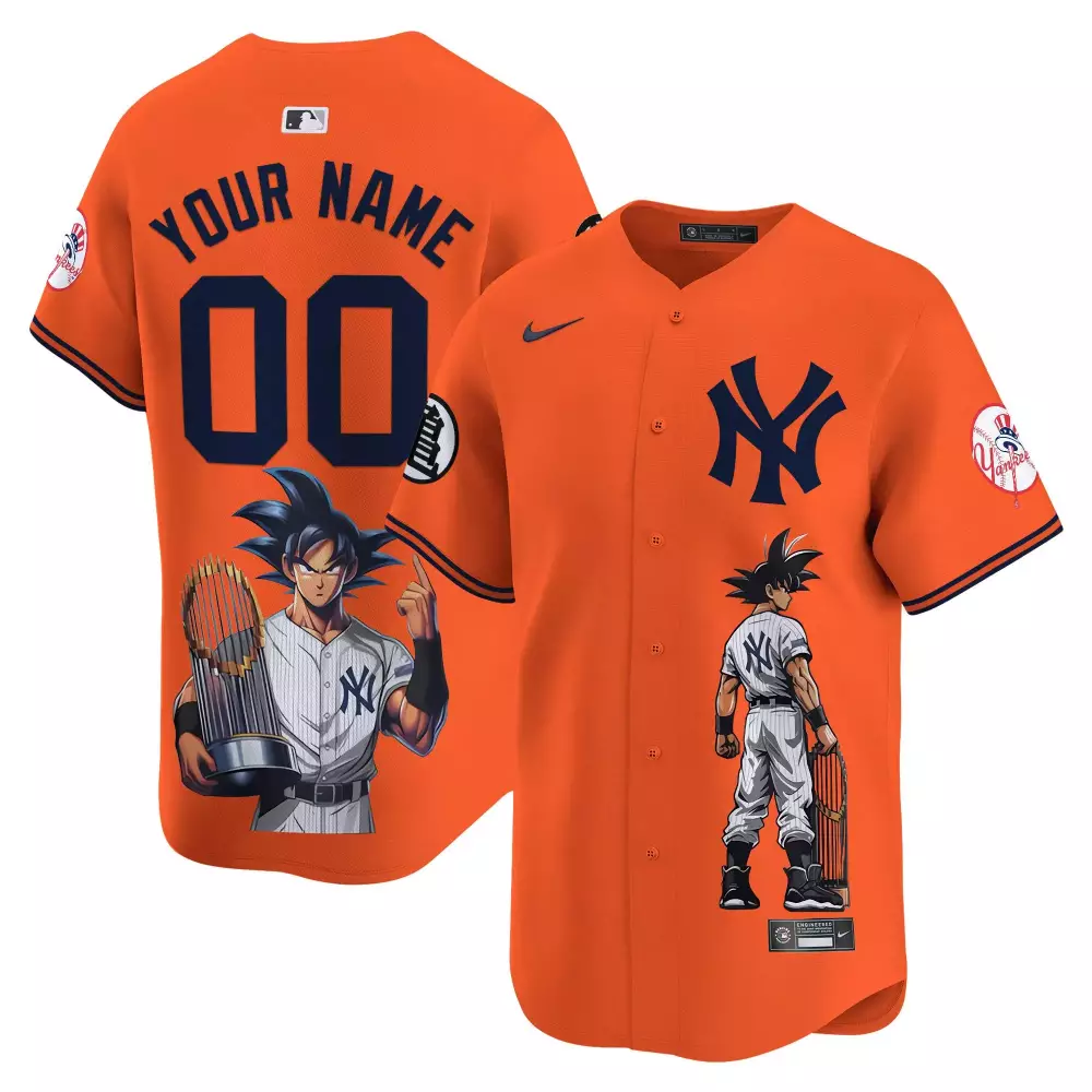 Custom New York Yankees Jersey Orange Dragon Ball Z Men Stitched Alternate Design