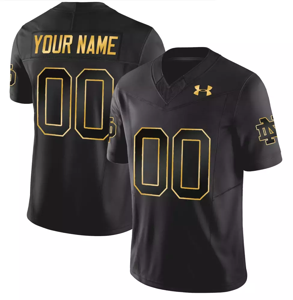 Custom Notre Dame Fighting Irish Jersey Black Men Stitched Gold All