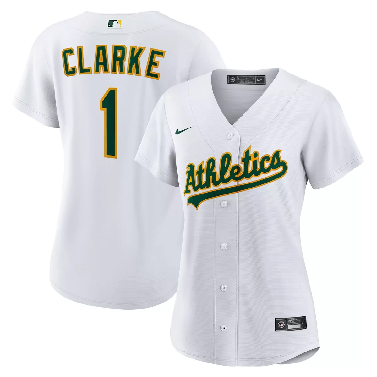 Clarke 1 Oakland Athletics Jersey White Women Replica Alternate Green Gold Home