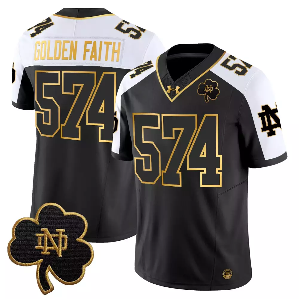 Custom Notre Dame Fighting Irish Jersey Black Golden Faith Men Authentic White Gold