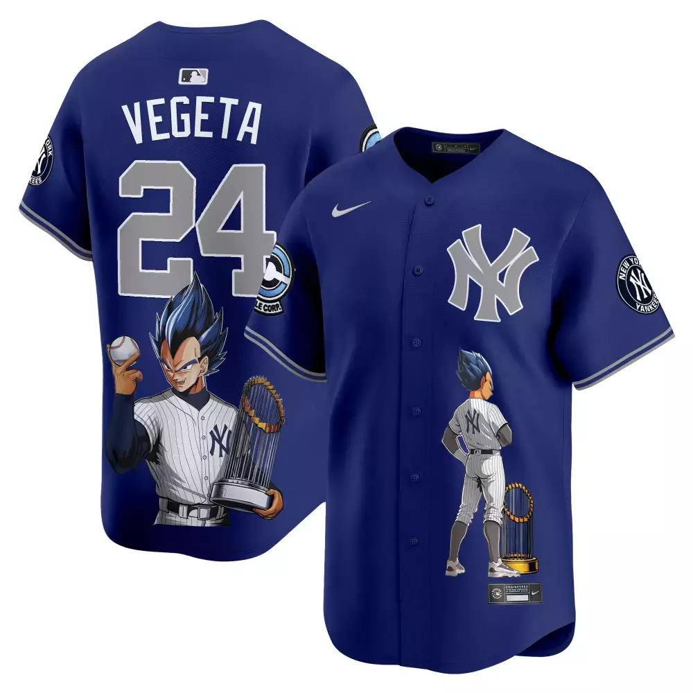 Vegeta 24 New York Yankees Jersey Royal Blue Dragon Ball Z Men Replica White Grey