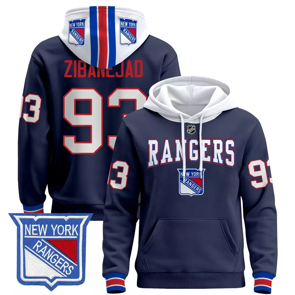 Mika Zibanejad 93 Jersey Navy Blue New York Rangers Men Stitched White Red All