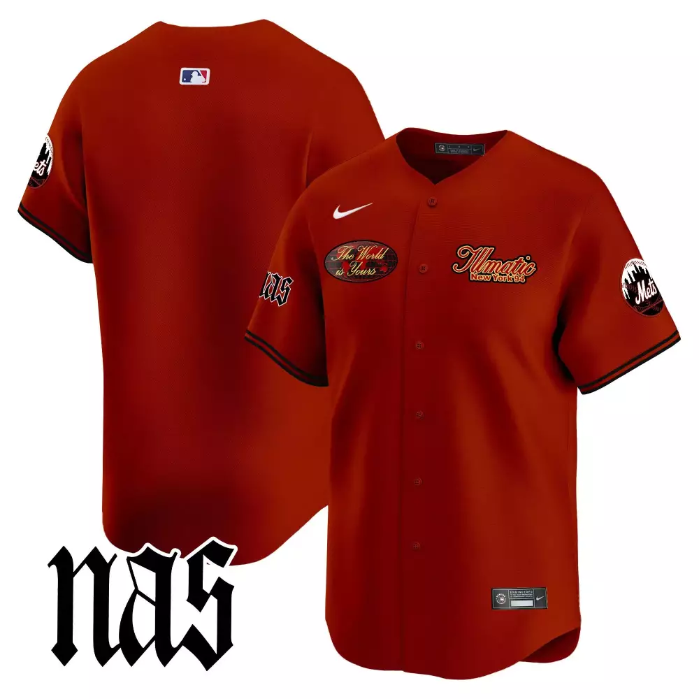 Blank Nas New York Mets Jersey Red Men Authentic Alternate Custom Design Black Vapor