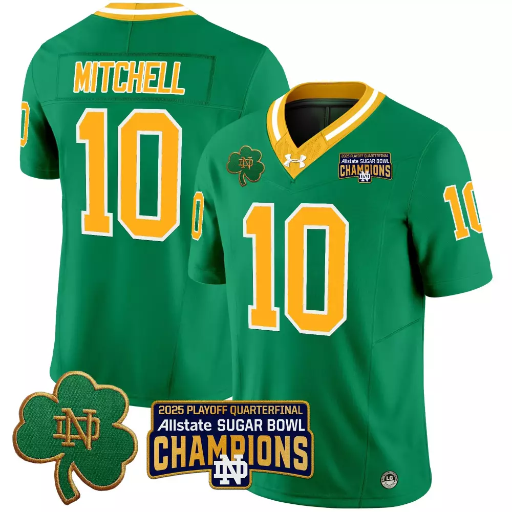 Mitchell 10 Jersey Green Sugar Bowl Champions Notre Dame Fighting Irish 2025 Men