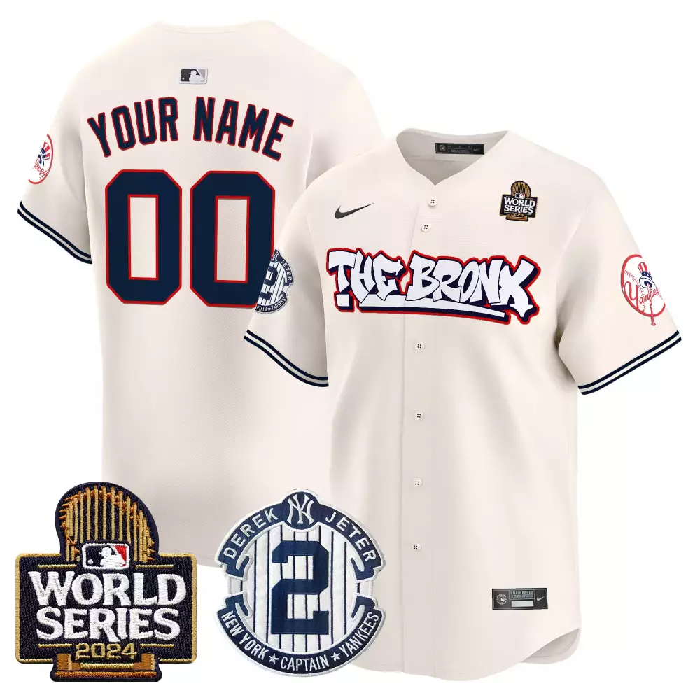 Custom New York Yankees Jersey Cream The Bronx World Series 2024 Derek Jeter Captain