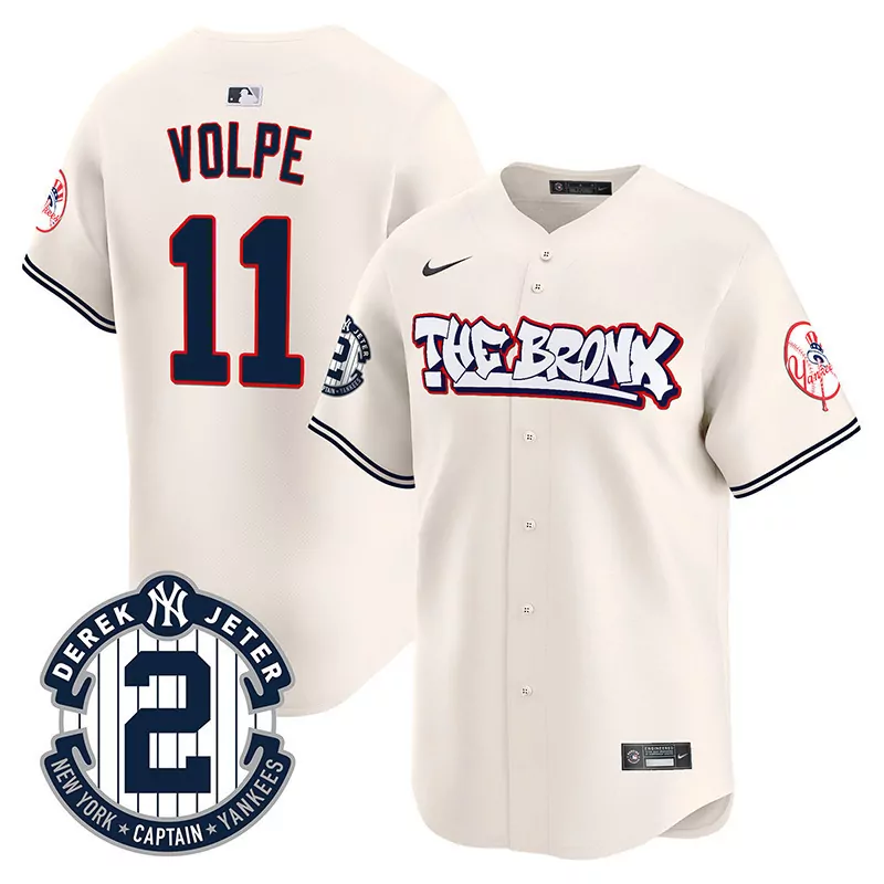 Anthony Volpe 11 New York Yankees Jersey Cream The Bronx Derek Jeter Captain Men