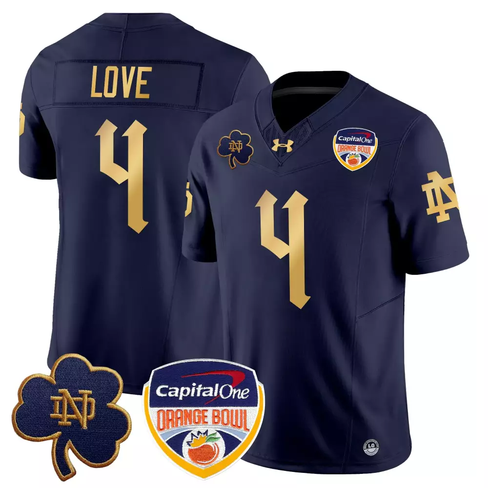 Love Fighting 4 Jersey Navy Blue Capital One Orange Bowl Notre Dame Irish Men Stitched