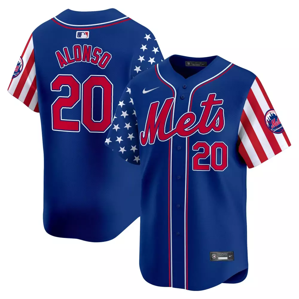 Pete Alonso 20 New York Mets Jersey Blue Stars And Stripes Men Authentic Split Design